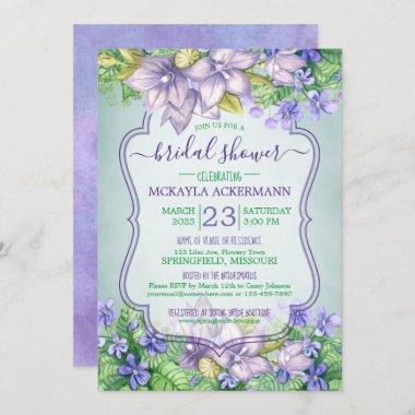Bridal Shower Watercolor Violets Spring Wedding Invitations