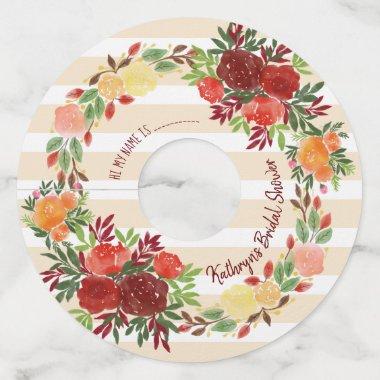 Watercolor Wedding Roses Wreath Wine Glass Tag