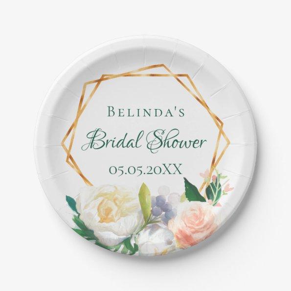 Bridal Shower watercolored florals blush pink Paper Plates