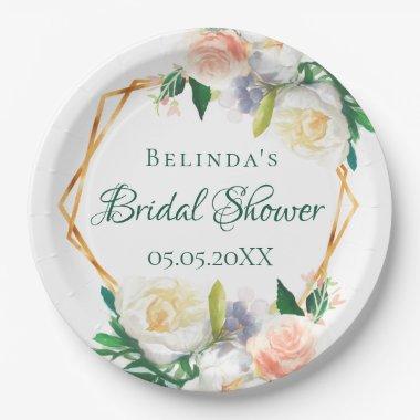 Bridal Shower watercolored florals blush pink Paper Plates