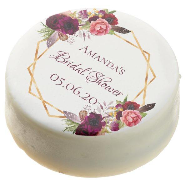 Bridal Shower watercolored florals burgundy gold Chocolate Covered Oreo