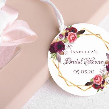 watercolored florals burgundy gold Classic Round Sticker