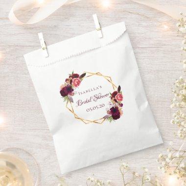 Bridal Shower watercolored florals burgundy gold Favor Bag