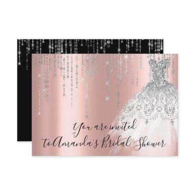 Bridal Shower Waves Dress Gray Grey Silver Rose Invitations