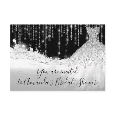 Bridal Shower Waves Glitter Gray Grey Silver Black Invitations