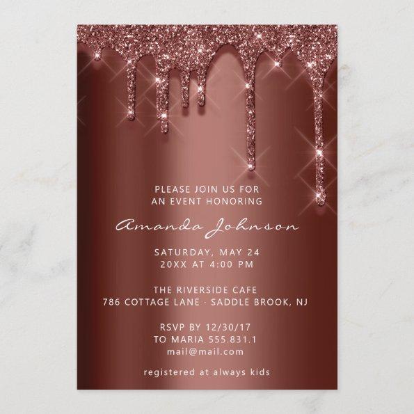Bridal Shower Wedding Birthday Brown Glitter Drips Invitations