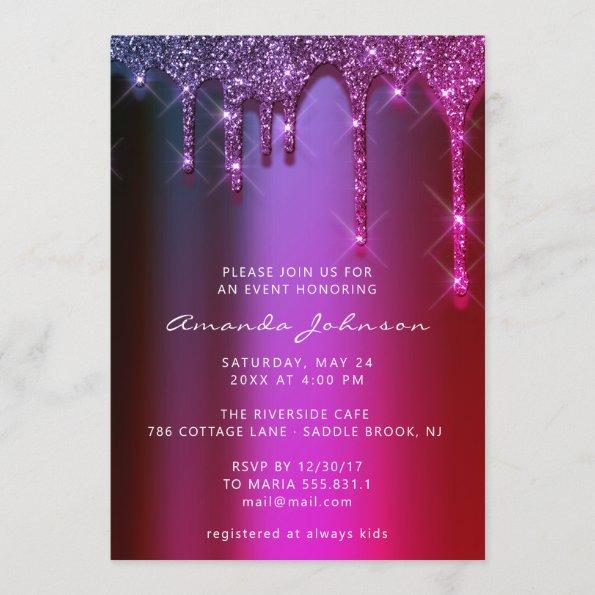 Bridal Shower Wedding Birthday Pink Purple Drips Invitations