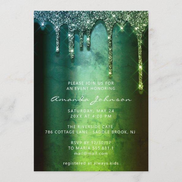 Bridal Shower Wedding Birthday Tropical Green Drip Invitations