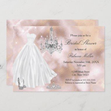 Bridal Shower Wedding Dress Beige Marble White Invitations
