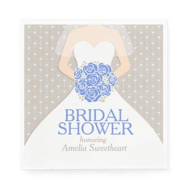 Bridal shower wedding dress blue gray napkins
