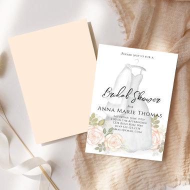 Bridal Shower Wedding Dress Elegant Blush Floral Invitations