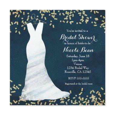 Bridal Shower Wedding Dress on Hanger & Confetti Invitations