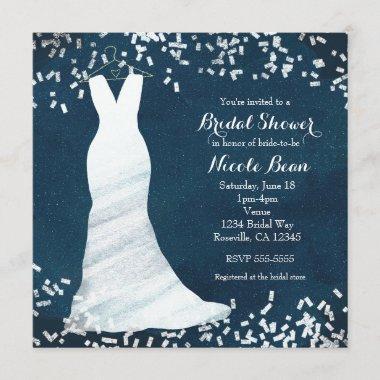 Bridal Shower Wedding Dress on Hanger & Confetti Invitations