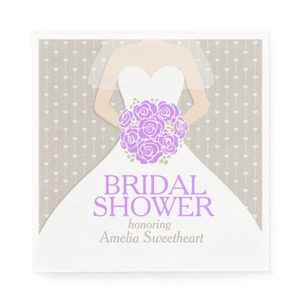 Bridal shower wedding dress purple gray napkins