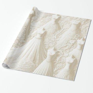 Bridal Shower Wedding Dress White Lace Lights Wrapping Paper