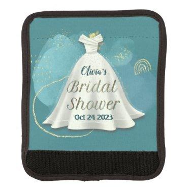 Bridal Shower Wedding Gown Deep Teal Gold Glitter Luggage Handle Wrap