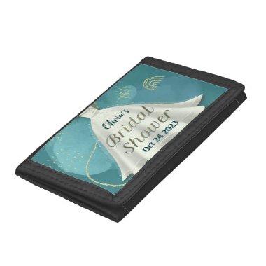 Wedding Gown Deep Teal Gold Glitter Trifold Wallet