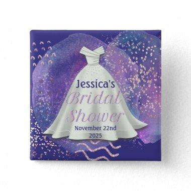 Bridal Shower Wedding Gown Purple & Rose Gold Glam Button