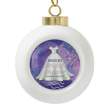 Bridal Shower Wedding Gown Purple & Rose Gold Glam Ceramic Ball Christmas Ornament