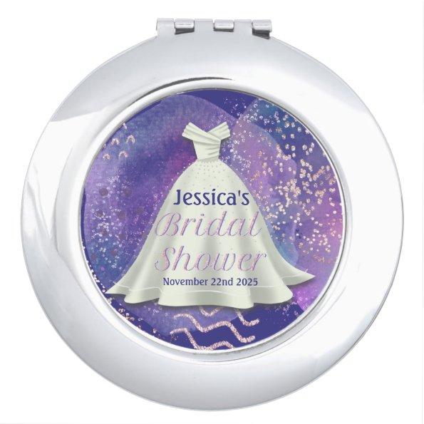 Bridal Shower Wedding Gown Purple & Rose Gold Glam Compact Mirror