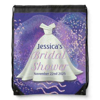 Bridal Shower Wedding Gown Purple & Rose Gold Glam Drawstring Bag