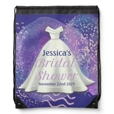 Wedding Gown Purple & Rose Gold Glam Drawstring Bag