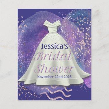 Bridal Shower Wedding Gown Purple & Rose Gold Glam Flyer