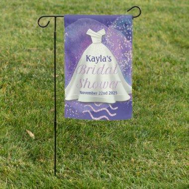 Bridal Shower Wedding Gown Purple & Rose Gold Glam Garden Flag