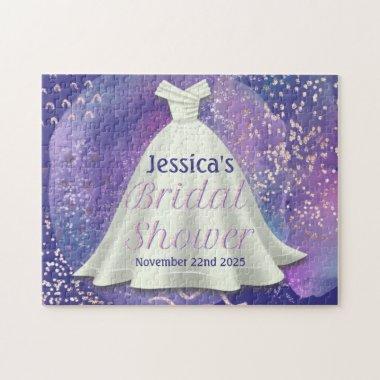Bridal Shower Wedding Gown Purple & Rose Gold Glam Jigsaw Puzzle