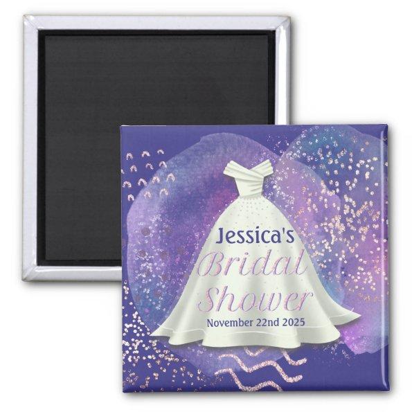Bridal Shower Wedding Gown Purple & Rose Gold Glam Magnet