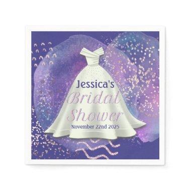 Bridal Shower Wedding Gown Purple & Rose Gold Glam Napkins