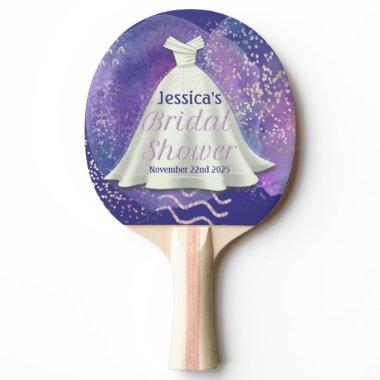 Bridal Shower Wedding Gown Purple & Rose Gold Glam Ping Pong Paddle