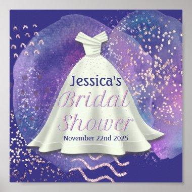 Bridal Shower Wedding Gown Purple & Rose Gold Glam Poster