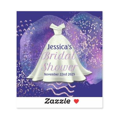 Bridal Shower Wedding Gown Purple & Rose Gold Glam Sticker
