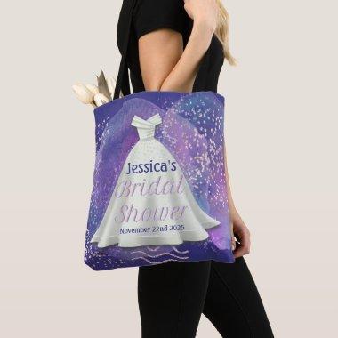 Bridal Shower Wedding Gown Purple & Rose Gold Glam Tote Bag