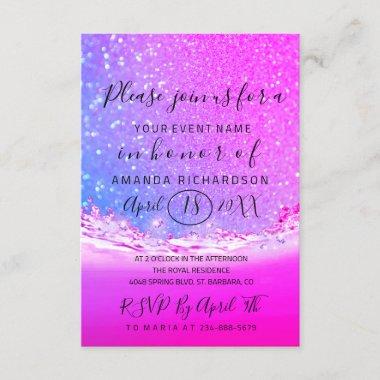 Bridal Shower Wedding Waves Ombre Fuchsia Pink Invitations