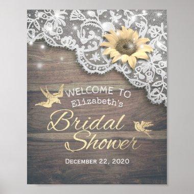 Bridal Shower Welcome Lace Sunflower Wood Lights Poster