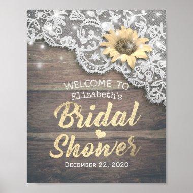 Bridal Shower Welcome Lace Sunflower Wood Lights Poster