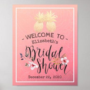 Bridal Shower Welcome Modern Gold Pineapple Couple Poster