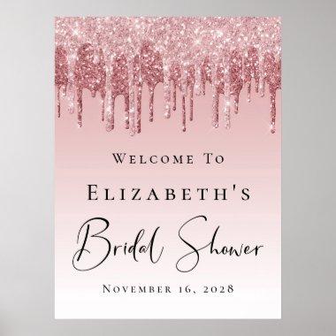 Bridal Shower Welcome Pink Rose Gold Glitter Poster