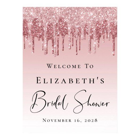 Bridal Shower Welcome Pink Rose Gold Glitter Poster