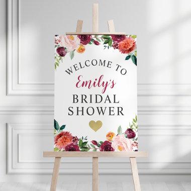 Bridal Shower Welcome Rustic Burgundy Fall Floral Foam Board