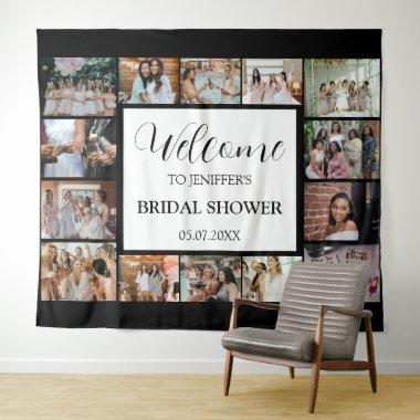 Bridal Shower Welcome Script Black Photo Collage Tapestry