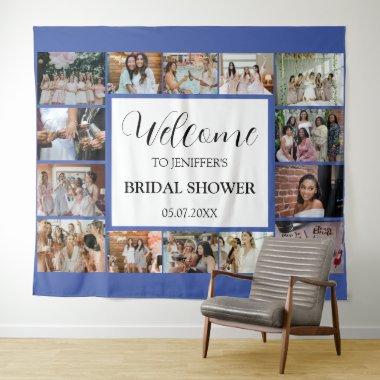 Bridal Shower Welcome Script Blue Photo Collage Tapestry