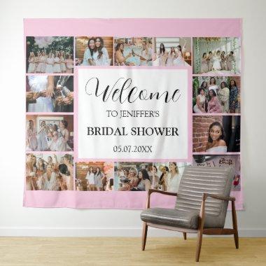 Bridal Shower Welcome Script Pink 14 Photo Collage Tapestry
