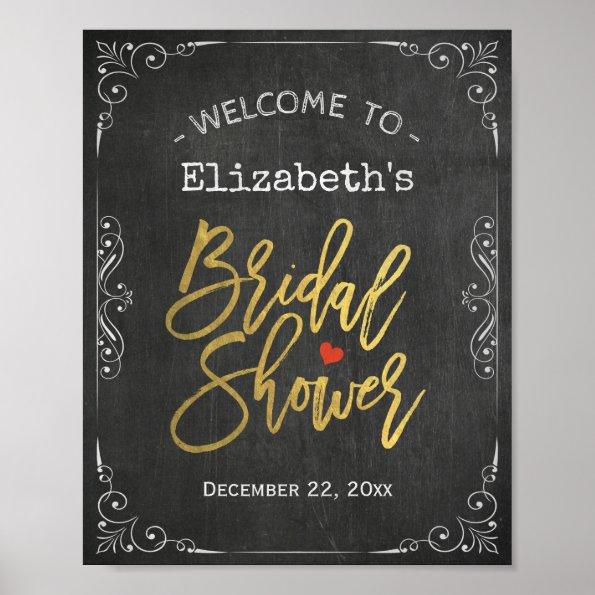 Bridal Shower Welcome Sign Gold Script Chalkboard
