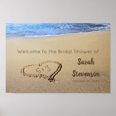 Bridal Shower Welcome Sign Heart in Sand Initials