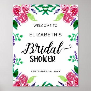 Bridal Shower Welcome Sign Watercolor Pink Rose