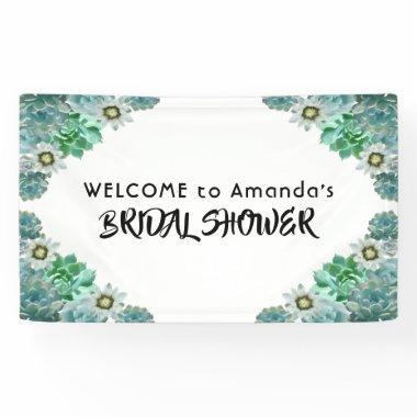 Bridal Shower welcome white green succulents Banner