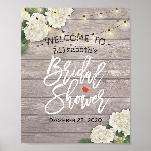 Bridal Shower Welcome Wood Flowers String Lights Poster